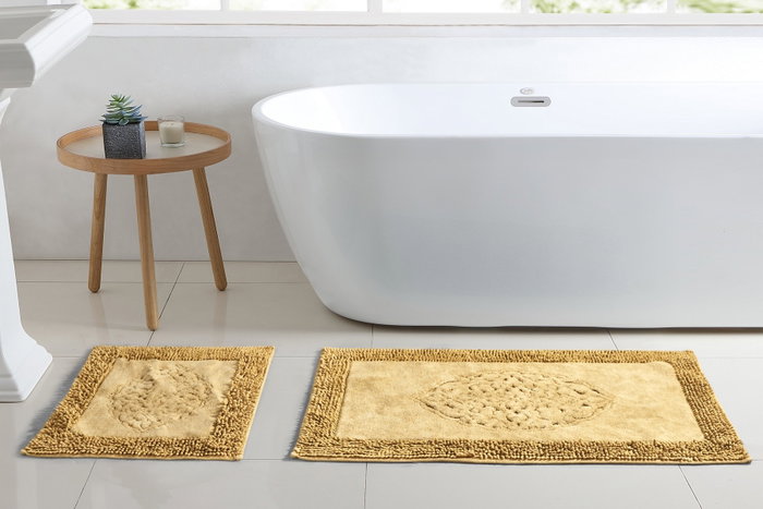 Mijölnir Juego de alfombrillas de baño de algodón 100% Mostaza Mijölnir Juego de alfombrillas de baño de algodón 100% Mostaza